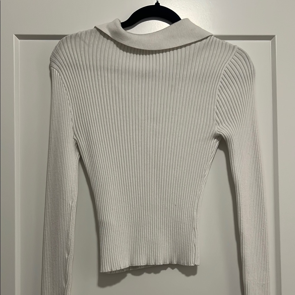 White Ribbed Button-Up Sweater - Picture 3 of 3